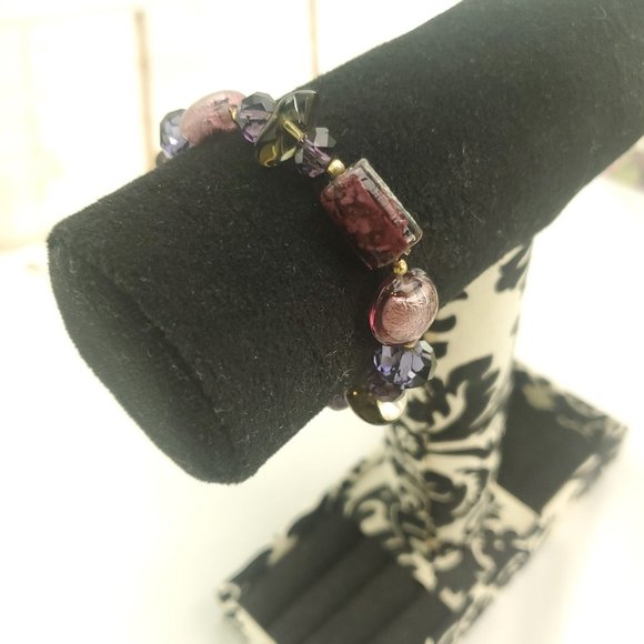 Womens Purple Elastic Stretch Adjustable Fashion Jewelry Beaded Bracelet - Picture 3 of 8